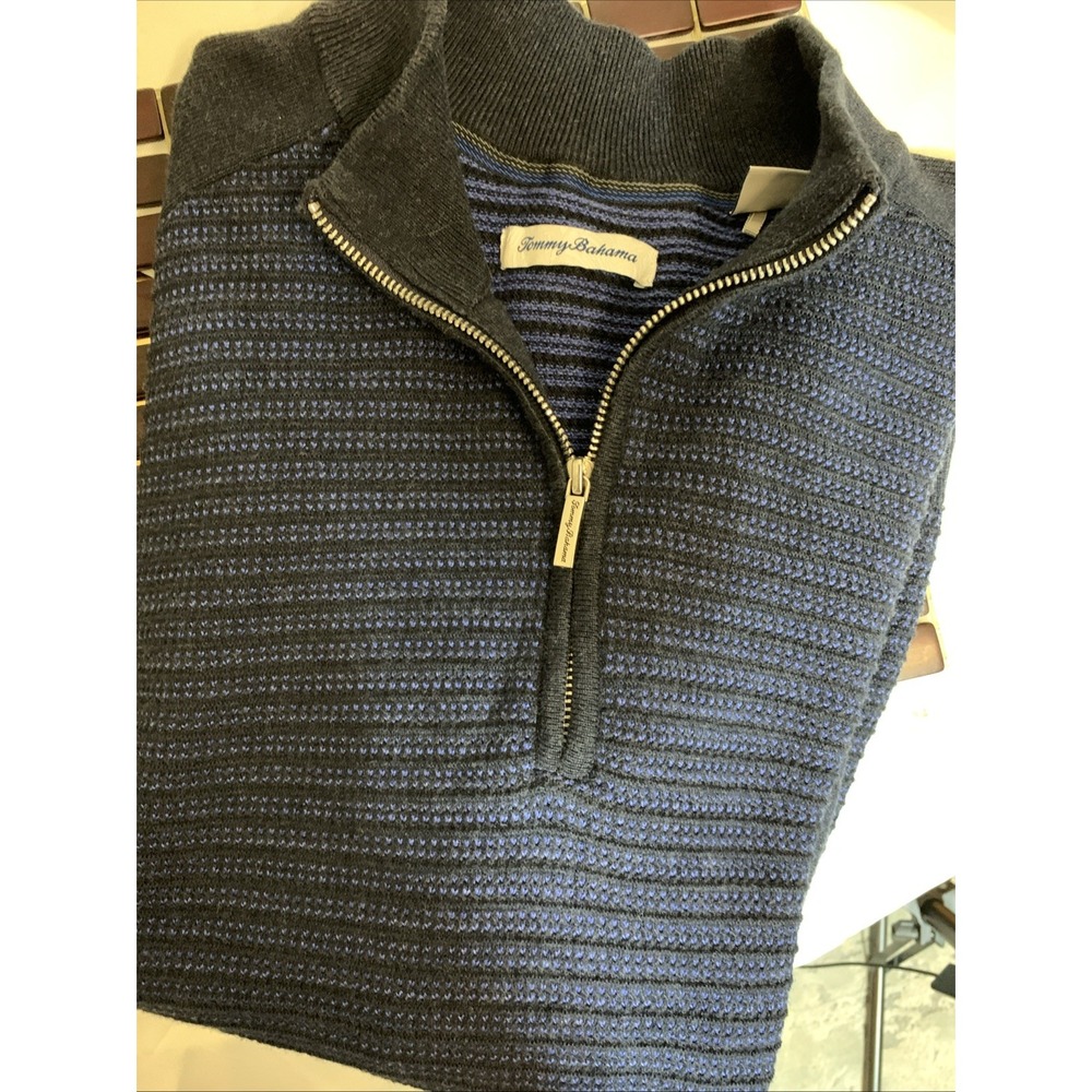 Tommy Bahama Cotton Blend Sweater Sz XL‎  Mens Blue Knit 1/4 Zip